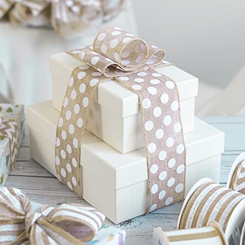 Burlap Ribbon with White Polka Dots (30 Foot)