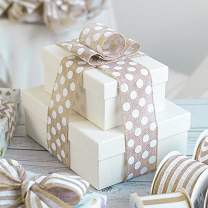 Burlap Ribbon with White Polka Dots (30 Foot)
