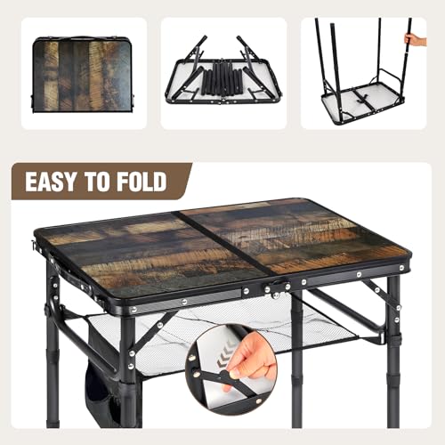Small Folding Table with Side Pocket Adjustable Height