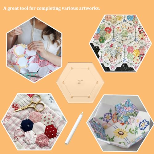 7 Pieces Hexagon Quilting Template with Tailors Chalk Pencil (7 Count)