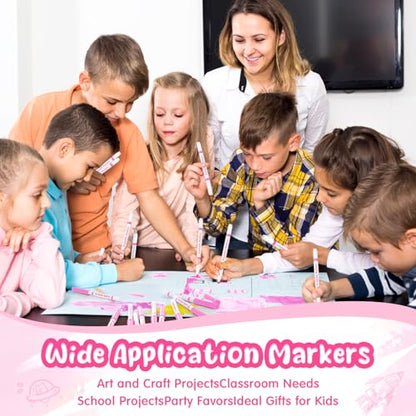 18 Pcs Line Washable Markers Pink Fine Tip Markers for Kid (18 Count)