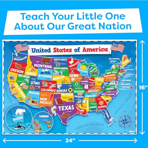 United States and World Map For Kids Classroom Posters 2pc Set (2 Count)