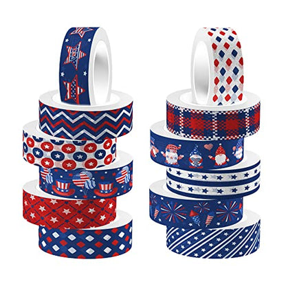 Washi Tape 12 Rolls Washi Tape Set Patriotic Packing Tape American Flag Washi Masking Tape Decorative Paper Stickers Decorative Tape for Gifts Wrapping DIY Art Crafts (12 Count)