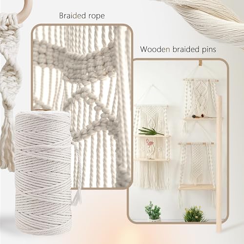 227pcs Macrame Kits 3mm 115yards Wall Hanging Natural Cotton Macrame Cord with Wooden Beads & Rings Wooden Sticks