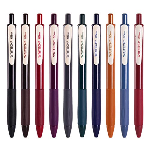Retractable Gel Pens Quick Dry Ink Pens Fine Point 0.5mm 10 Assorted Unique Vintage Colors For Journaling Drawing Doodling and Notetaking (10 Count)