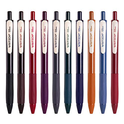 Retractable Gel Pens Quick Dry Ink Pens Fine Point 0.5mm 10 Assorted Unique Vintage Colors For Journaling Drawing Doodling and Notetaking (10 Count)