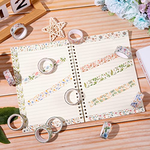12 Rolls Spring Floral Washi Tapes Foil Gold Colorful Flowers Masking Tape 0.6 Inch Watercolor Plants Spring Decorative Washi Tape Sticker for Holiday Scrapbook Journal DIY Craft Gift Wrapping (117.6 Foot)