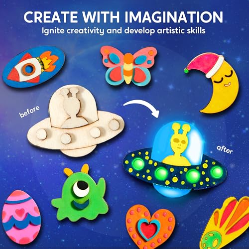12 Glow in The Dark Wooden Magnets for Kids (12 Count)