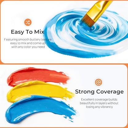 Acrylic Paint Set 24 Colors 2oz with 12 Brushes & Palette (48 Fl Oz)
