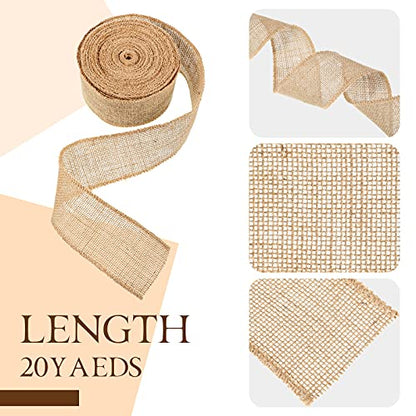 20 Yard 2 Inches Burlap Ribbon Wide Jute Ribbon Natural Burlap Fabric Roll Wired Edge for Wreaths