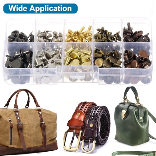 150 Sets 8MM Chicago Screws Leather Rivets for Fabric Chicago Binding Screws Buttons Metal Studs Rivets for Decorate and Repair Belts Bags Shoes Purse Dog Collar Leather Craft