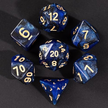 7 Die DND Dice Set Polyhedral Dice Set with a Leather Dice Bag (7 Count)
