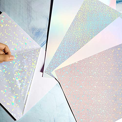 36 Sheets Holographic Sticker Paper A4 Vinyl Holographic Laminate Sheets Self Adhesive Waterproof Transparent Film