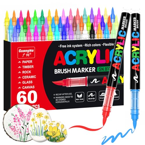 60 Colors acrylic paint markers for stones (60 Count)