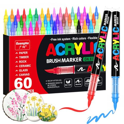 60 Colors acrylic paint markers for stones (60 Count)
