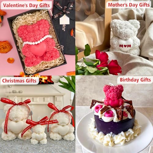 Extra Large 3D Rose Bear Silicone Molds for Candle Epoxy Resin DIY Crafts