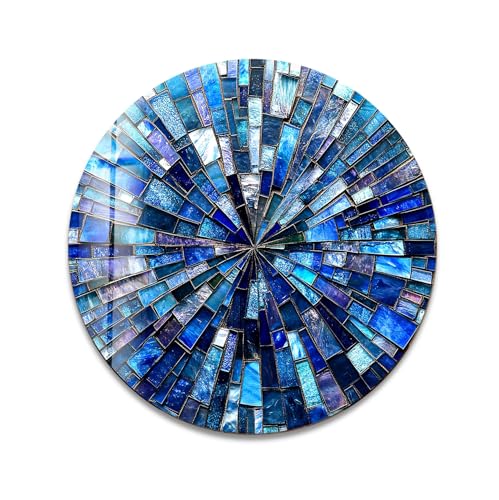 15.8''(40cm) Diameter Radiant Mosaic Burst Round Glass Wall Art Tempered Glass Printing Wall Decor Large Wall Art Wall Hangings