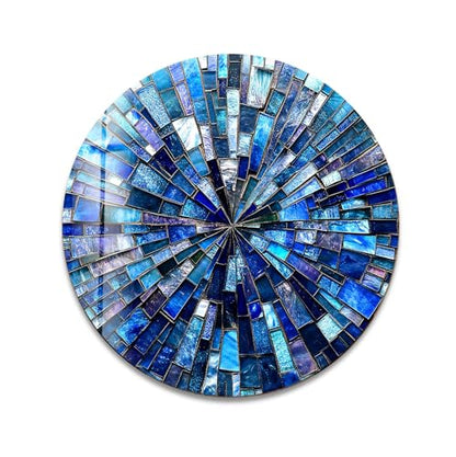 27.5''(70cm) Diameter Radiant Mosaic Burst Round Glass Wall Art Tempered Glass Printing Wall Decor Large Wall Art Wall Hangings