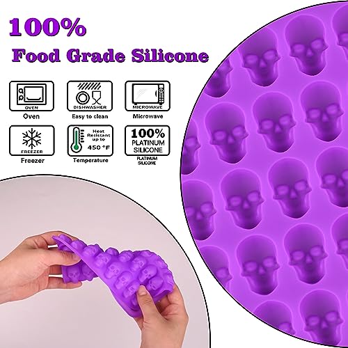 2 Pack Gummy Skull Candy Silicone Molds 40 Cavity Silicone Skull Molds with 2 Droppers for Halloween Chocolate