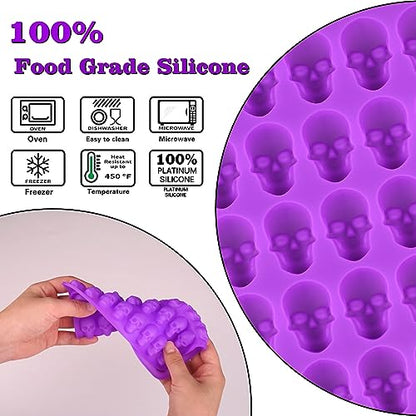 2 Pack Gummy Skull Candy Silicone Molds 40 Cavity Silicone Skull Molds with 2 Droppers for Halloween Chocolate