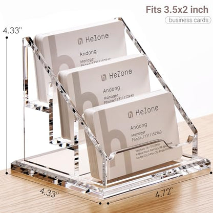 Acrylic Card Holder Clear Horizontal Business Card Organizer Stand for Desk 3 Slots 3 Tier Business Cards Stand for Women and Men