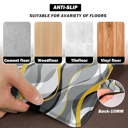 Kitchen Mats for Floor Modern Abstract kitchen rugs Grey and Yellow Stripe Anti Fatigue Kitchen Mats Waterproof Floor Mats Cushioned Non