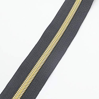 5 Gold Metallic Nylon Coil Zippers by The Yard Bulk 10 Yards Black Tape with 25pcs Gold Sliders for DIY Sewing Tailor Craft Bag