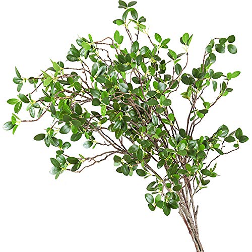 43" Artificial Greenery Stems Plants Faux Leaf Green Eucalytus Branches Ficus Twig Fern Fake Green Bushes Shrubs for Home Party Wedding Decoration (4 Count)