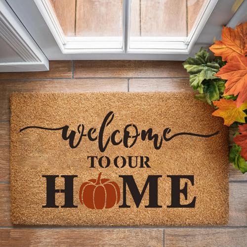 Fall Stencils for Door Mats 27”X17” Reusable Fall Doormat Stencils Hey There Pumpkin Stencil for Doormats Wood Sign Decor (6 Count)