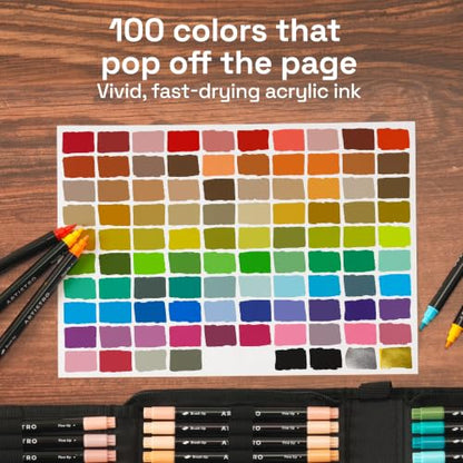 100 Dual Tip Acrylic Paint Marker Pens with Storage Bag (100 Count)