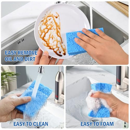 Sponges Kitchen 10 Pack Natural Compressed Cellulose Sponges for Dishes Non Scratch for Household Cookware Bathroom Cars Soft Super Absorbent Reusable