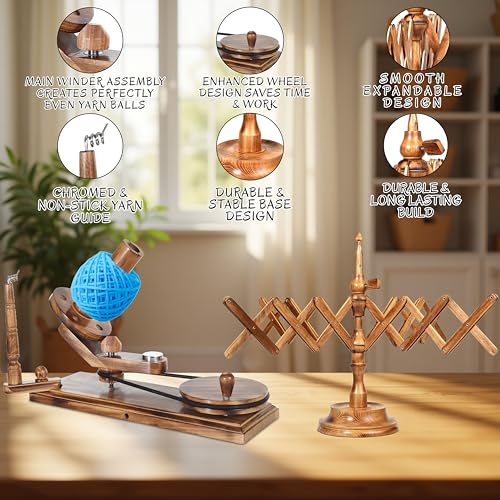 Handmade Wooden Yarn Ball Winder & Umbrella Swift