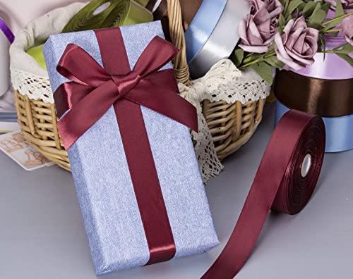 1 Inch Wine Red Solid Satin Ribbon for Gift Wrapping