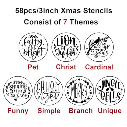 Christmas Stencils for Painting on Wood Slice (58 Count)