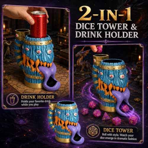 Dice Tower Mug DND Dice Rolling Tower with 7 PCS Dice Set