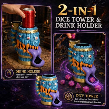 Dice Tower Mug DND Dice Rolling Tower with 7 PCS Dice Set