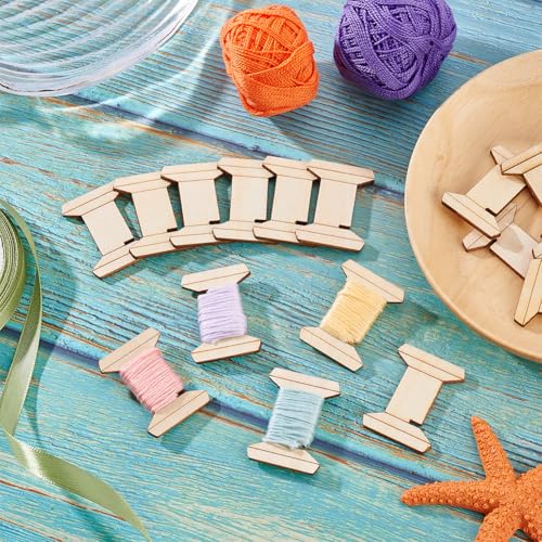 20pcs Thread Organizer Bobbin Winder Embroidery Thread Storage Floss Keeper Knitting Thread Holder Spool Shape Wood Bobbins Card for Sewing Crochet Needlework Tool 1.2x1.5 Inch