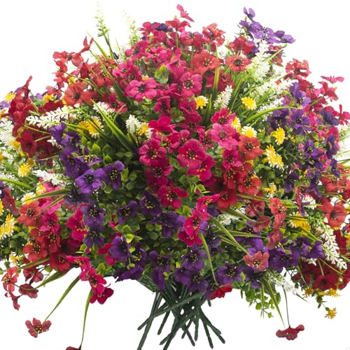 20 Bundles Artificial Flowers Outdoor No Fade UV Resistant Fake Plastic Flowers Faux Plants for Garden Patio Porch Window Box Home Wedding Farmhouse Hanging Décor (20 Count)