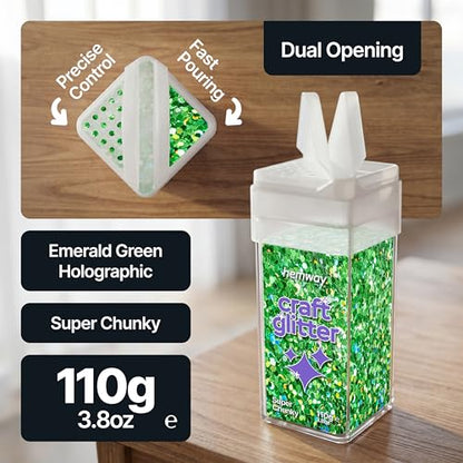 Craft Glitter Shaker Emerald Green Holographic 110g Super Chunky (3.8 Ounce)