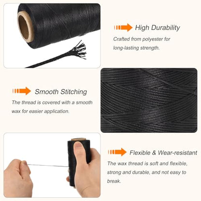 Waxed Thread 284 Yard 0.8mm 150D Flat Wax Thread Polyester Waxed String for Leather Sewing Hand Weaving Book Binding Home Decoration