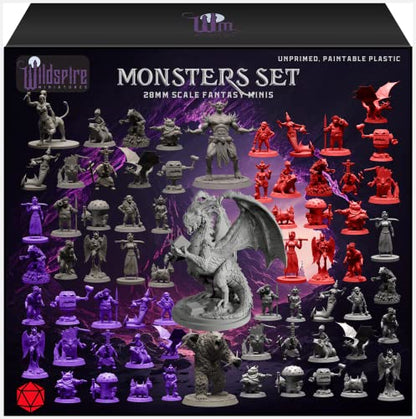 Fantasy Monsters & Bookish Dragon for DND Miniatures Unpainted Bulk 28mm (64 Count)