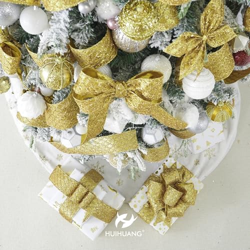 Glitter Gold Diamond Christmas Wired Ribbon 2.5 inch x 10 Yards (30 Foot)