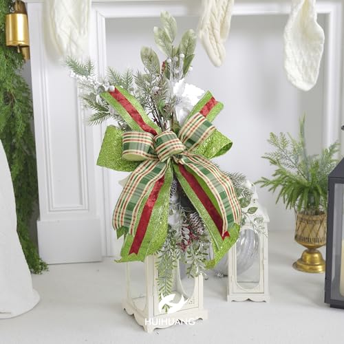 Lime Green Glitter Christams Wired Ribbon 4 inch x 10 Yards (30 Foot)