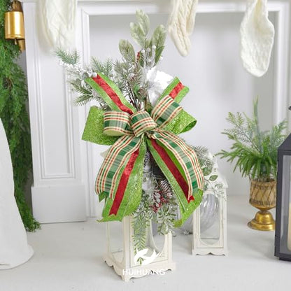 Lime Green Glitter Christams Wired Ribbon 4 inch x 10 Yards (30 Foot)