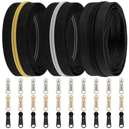 16.5 Yards 3 Piece Assorted Nylon Coil Zippers with 30 Sliders for DIY Tailoring and Crafts (3 Count)