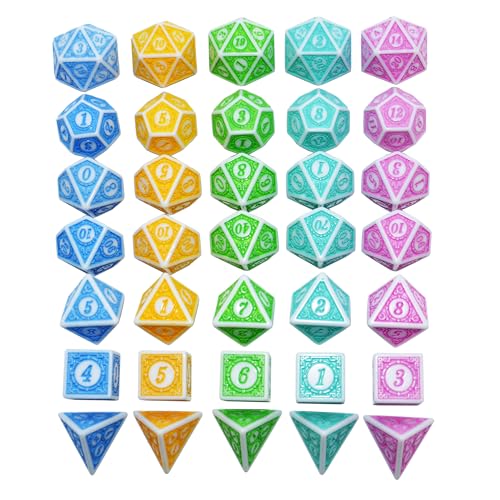 Retro Polyhedral Dice Sets with Pouches for D&D DND RPG MTG Dungeon and Dragons Table Board Roll Playing Games D4 D6 D8 D10 D% D12 D20