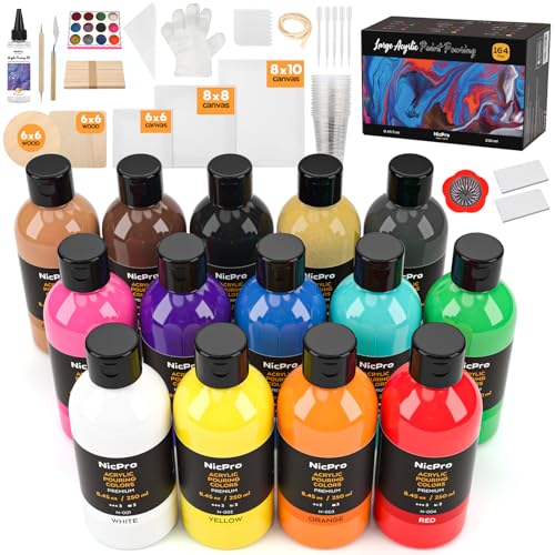 14 Colors 8.45oz Acrylic Pour Paint Supplies Kit (118.3 Fl Oz)