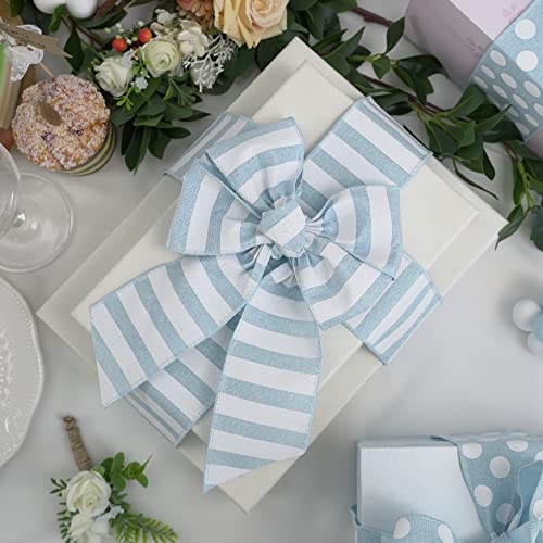 Blue White Stripe Ribbon 2.5 Inch Light Blue Wired Ribbon for Baby Boy Wreath (30 Foot)
