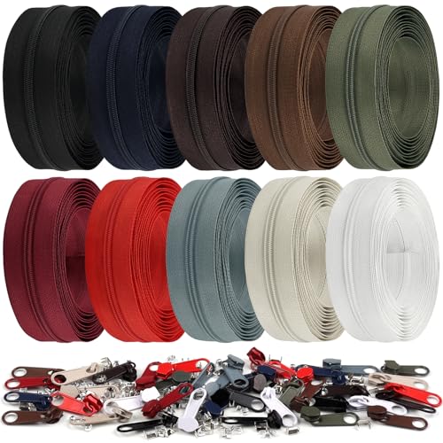 31 Yards 10 PCS Sewing Zippers #3 Nylon Coil Zippers Assorted Zipper for Sewing with 40 Zipper Sliders for DIY Tailor Sewing Crafts Supplies