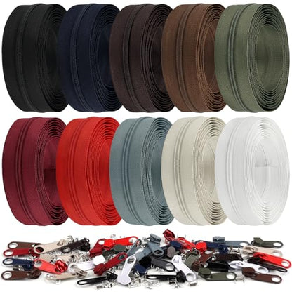 31 Yards 10 PCS Sewing Zippers #3 Nylon Coil Zippers Assorted Zipper for Sewing with 40 Zipper Sliders for DIY Tailor Sewing Crafts Supplies
